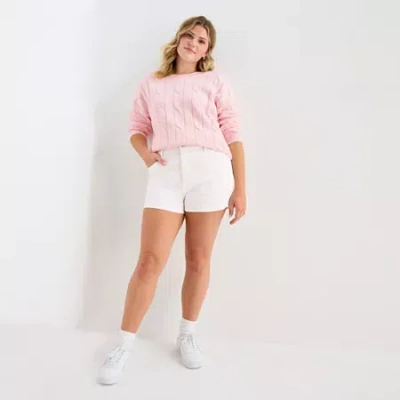 Arizona Womens High Rise Juniors Plus Denim Short In White