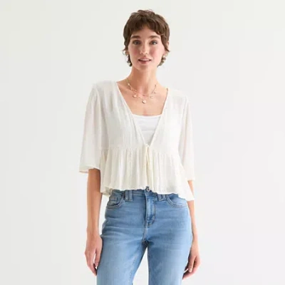 Arizona Womens Juniors 3/4 Sleeve Blouse In White