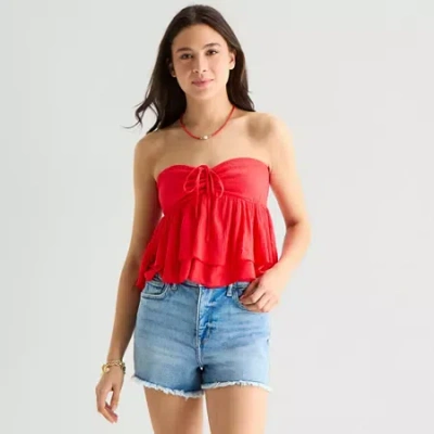 Arizona Womens Juniors Babydoll Top In Red