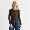 Arizona Womens Juniors Boat Neck Long Sleeve Bodysuit In Brown