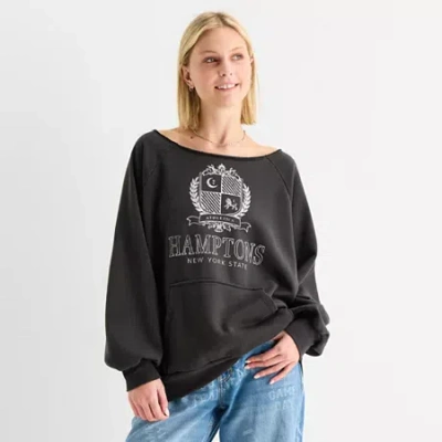 Arizona Womens Juniors Boat Neck Long Sleeve Sweatshirt In Gray