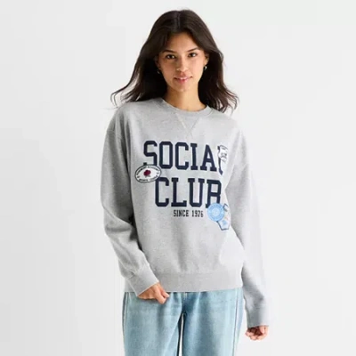 Arizona Womens Juniors Boat Neck Long Sleeve Sweatshirt In Gray