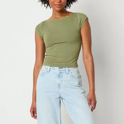 Arizona Womens Juniors Boat Neck Short Sleeve T-shirt In Green