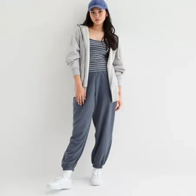 Arizona Womens Juniors Cinched Fleece Jogger Pant In Blue