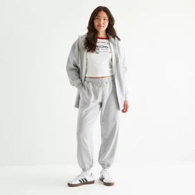 Arizona Womens Juniors Cinched Fleece Jogger Pant In Gray