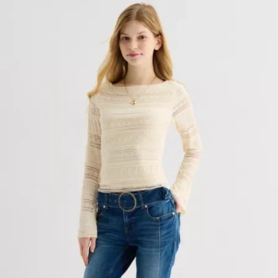 Arizona Womens Juniors Crew Neck Long Sleeve Layered Top In White