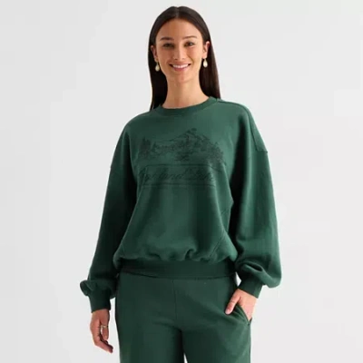 Arizona Womens Juniors Crew Neck Long Sleeve Sweatshirt In Green