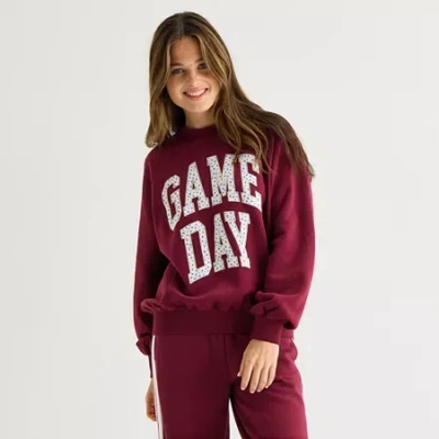 Arizona Womens Juniors Crew Neck Long Sleeve Sweatshirt In Red