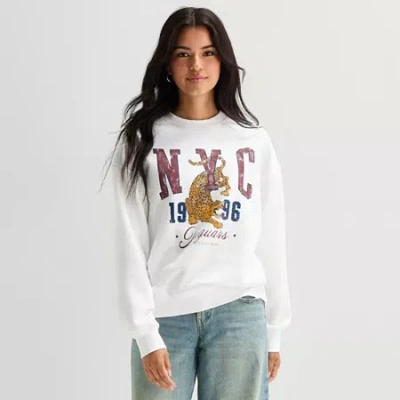 Arizona Womens Juniors Crew Neck Long Sleeve Sweatshirt In White