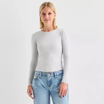 Arizona Womens Juniors Crew Neck Long Sleeve T-shirt In Gray