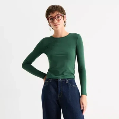 Arizona Womens Juniors Crew Neck Long Sleeve T-shirt In Green