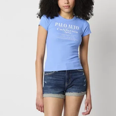 Arizona Womens Juniors Crew Neck Short Sleeve Graphic T-shirt In Blue