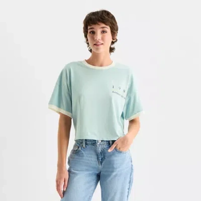 Arizona Womens Juniors Crew Neck Short Sleeve Graphic T-shirt In Blue