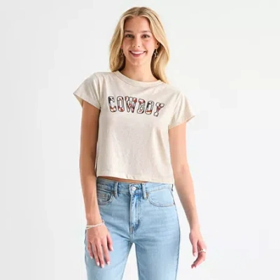 Arizona Womens Juniors Crew Neck Short Sleeve Graphic T-shirt In Brown