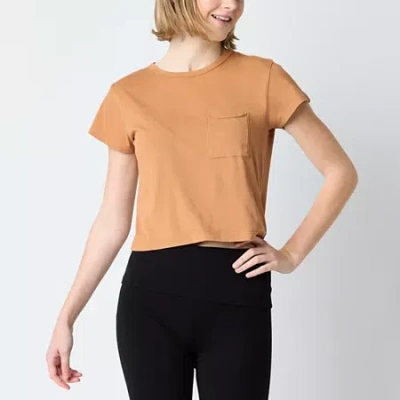 Arizona Womens Juniors Crew Neck Short Sleeve Graphic T-shirt In Brown