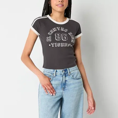 Arizona Womens Juniors Crew Neck Short Sleeve Graphic T-shirt In Gray