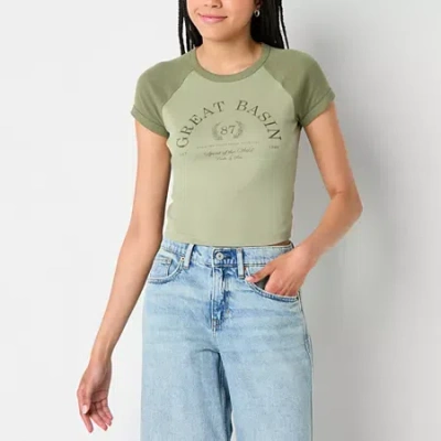 Arizona Womens Juniors Crew Neck Short Sleeve Graphic T-shirt In Green