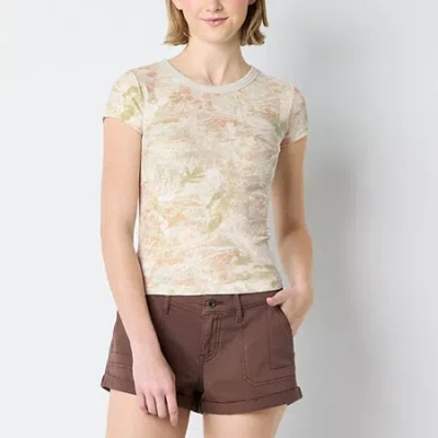 Arizona Womens Juniors Crew Neck Short Sleeve Graphic T-shirt In Green