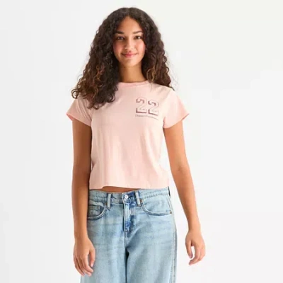 Arizona Womens Juniors Crew Neck Short Sleeve Graphic T-shirt In Pink