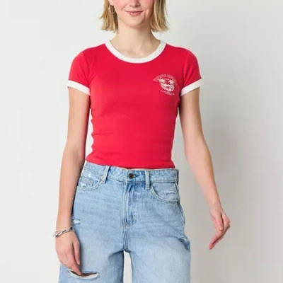 Arizona Womens Juniors Crew Neck Short Sleeve Graphic T-shirt In Red
