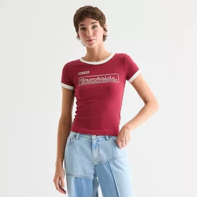 Arizona Womens Juniors Crew Neck Short Sleeve Graphic T-shirt In Red