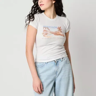 Arizona Womens Juniors Crew Neck Short Sleeve Graphic T-shirt In White