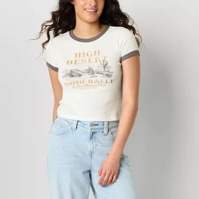 Arizona Womens Juniors Crew Neck Short Sleeve Graphic T-shirt In White