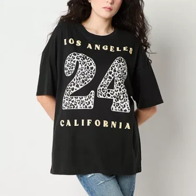 Arizona Womens Juniors Crew Neck Short Sleeve Oversized Graphic T-shirt In Black