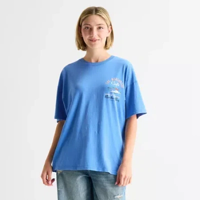 Arizona Womens Juniors Crew Neck Short Sleeve Oversized Graphic T-shirt In Blue