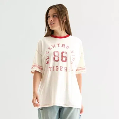 Arizona Womens Juniors Crew Neck Short Sleeve Oversized Graphic T-shirt In Gray