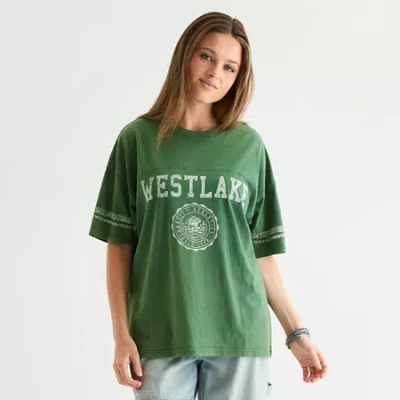 Arizona Womens Juniors Crew Neck Short Sleeve Oversized Graphic T-shirt In Green
