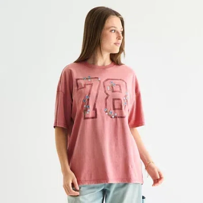 Arizona Womens Juniors Crew Neck Short Sleeve Oversized Graphic T-shirt In Pink