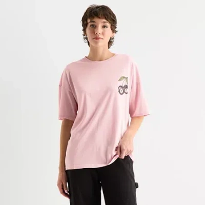 Arizona Womens Juniors Crew Neck Short Sleeve Oversized Graphic T-shirt In Pink