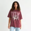 Arizona Womens Juniors Crew Neck Short Sleeve Oversized Graphic T-shirt In Red