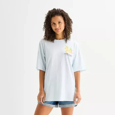 Arizona Womens Juniors Crew Neck Short Sleeve Oversized Graphic T-shirt In Animal Print
