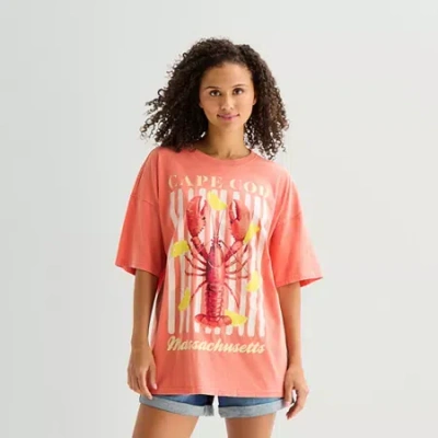 Arizona Womens Juniors Crew Neck Short Sleeve Oversized Graphic T-shirt In Multi