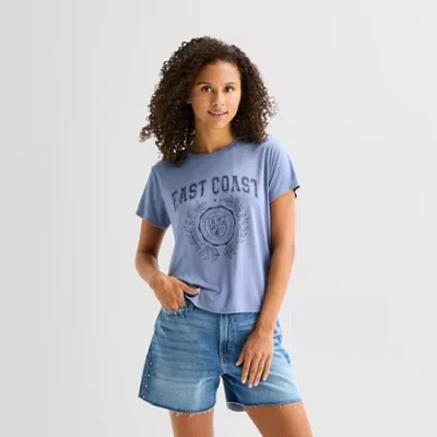 Arizona Womens Juniors Crew Neck Short Sleeve Regular Fit Graphic T-shirt In Blue