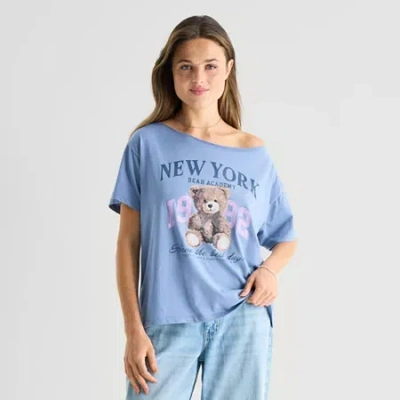 Arizona Womens Juniors Crew Neck Short Sleeve Regular Fit Graphic T-shirt In Blue