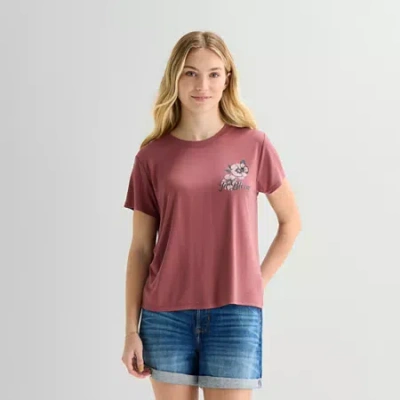 Arizona Womens Juniors Crew Neck Short Sleeve Regular Fit Graphic T-shirt In Pink
