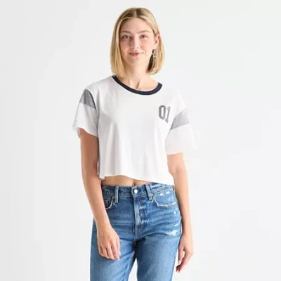 Arizona Womens Juniors Crew Neck Short Sleeve T-shirt In Blue