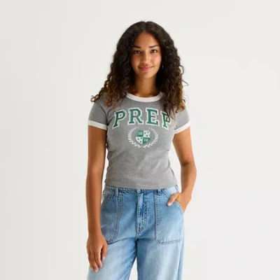 Arizona Womens Juniors Crew Neck Short Sleeve T-shirt In Gray