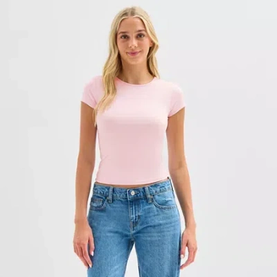 Arizona Womens Juniors Crew Neck Short Sleeve T-shirt In Pink