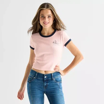 Arizona Womens Juniors Crew Neck Short Sleeve T-shirt In Pink