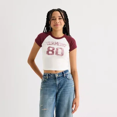 Arizona Womens Juniors Crew Neck Short Sleeve T-shirt In Red