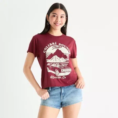 Arizona Womens Juniors Crew Neck Short Sleeve T-shirt In Red