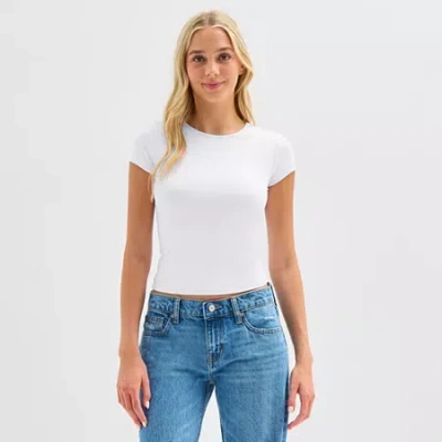 Arizona Womens Juniors Crew Neck Short Sleeve T-shirt In White