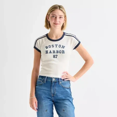 Arizona Womens Juniors Crew Neck Short Sleeve T-shirt In White