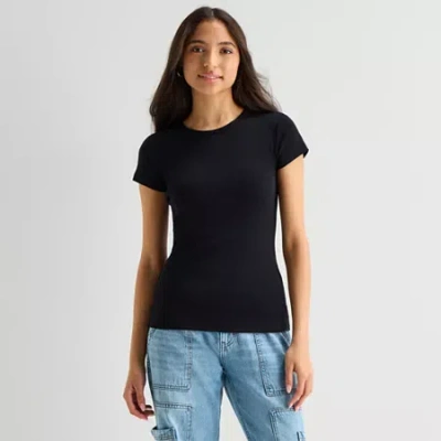 Arizona Womens Juniors Crew Neck Short Sleeve T-shirt In Black