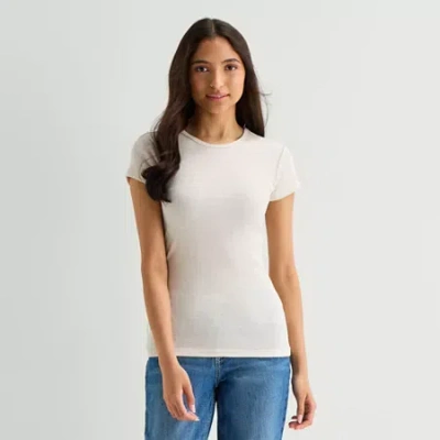 Arizona Womens Juniors Crew Neck Short Sleeve T-shirt In White