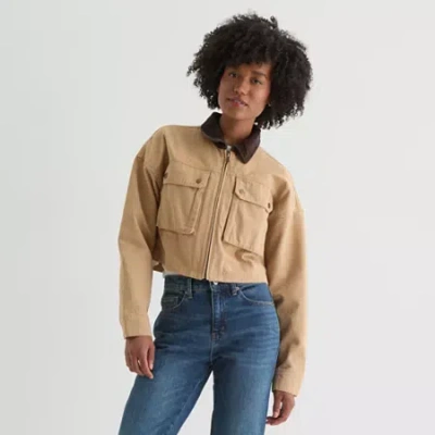 Arizona Womens Juniors Denim Midweight Work Jacket In Brown